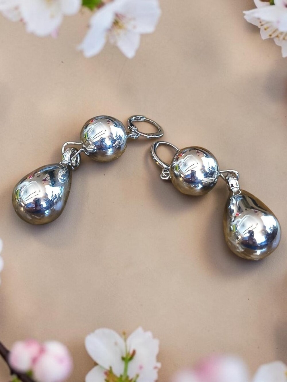 Silver Drop Sphere Dangle Earrings